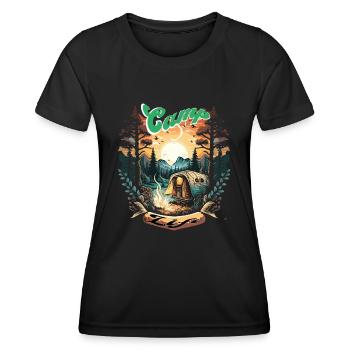 Camp Camping Zelten Outdoor Wandern Urlaub - Frauen Funktions-T-Shirt - Schwarz - Vorne - AI Model Female 172 light (172cm)