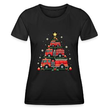 Camion de pompiers drôle, Camion de pompiers, Noël - T-shirt sport Femme - noir - Devant - AI Model Female 172 light (172cm)