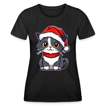 Cute cat with Santa hat - Women's Functional T-Shirt - black - Front - AI Model Female 172 light (172cm)