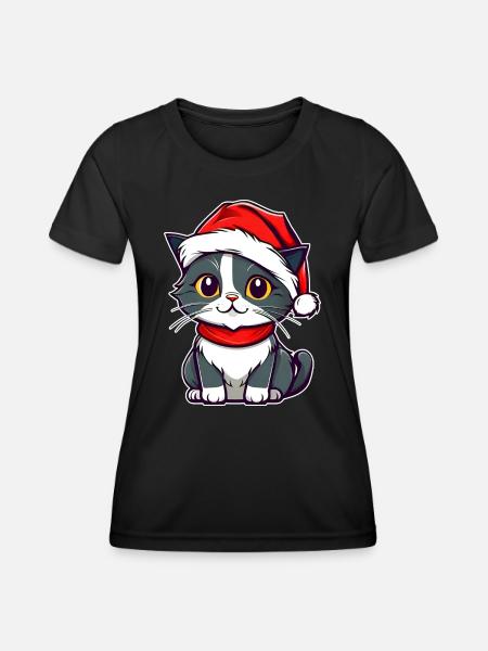 Chat mignon avec chapeau de Père Noël - T-shirt sport Femme - noir