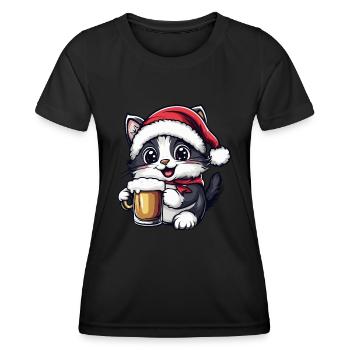 Chat Bière de Noël Drôle - T-shirt sport Femme - noir - Devant - AI Model Female 172 light (172cm)