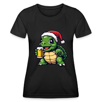 Turtle Christmas Beer Funny - Women's Functional T-Shirt - black - Front - AI Model Female 172 light (172cm)