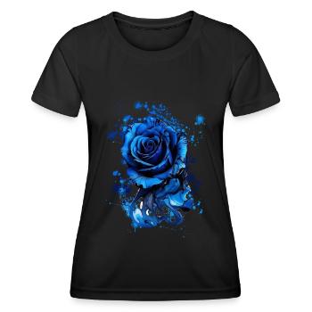 Rose bleue, vague, encre, peinture, aquarelle, rose - T-shirt sport Femme - noir - Devant - AI Model Female 172 light (172cm)