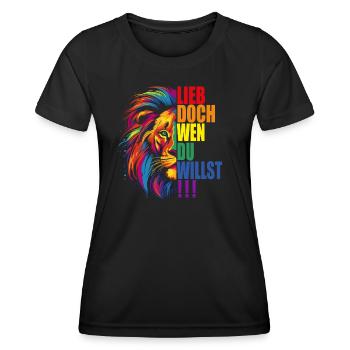 LGBTQ Lesbian Gay Pride Merch Regenbogen Löwe - Frauen Funktions-T-Shirt - Schwarz - Vorne - AI Model Female 172 light (172cm)