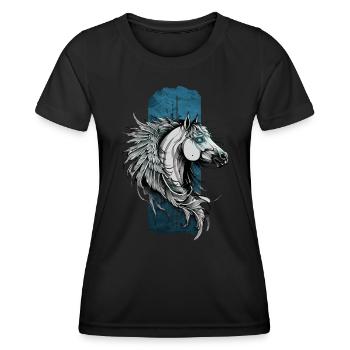 Himmlische Schönheit: Blauäugiger Pegasus gefiederter Hors - Frauen Funktions-T-Shirt - Schwarz - Vorne - AI Model Female 172 light (172cm)