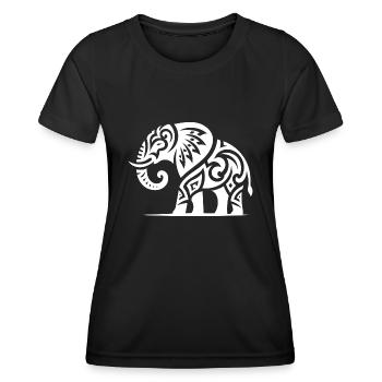 Elephant art tattoo with large tusks - Women's Functional T-Shirt - black - Front - AI Model Female 172 light (172cm)