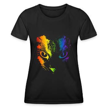 Regenbogen Katze Katzen Katzengesicht Kätzchen 3 - Frauen Funktions-T-Shirt - Schwarz - Vorne - AI Model Female 172 light (172cm)