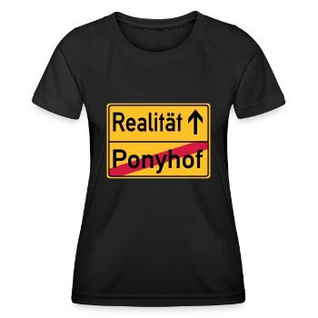 Ponyhof - Realität- Ortsschild - Frauen Funktions-T-Shirt - Schwarz - Vorne - AI Model Female 172 light (172cm)