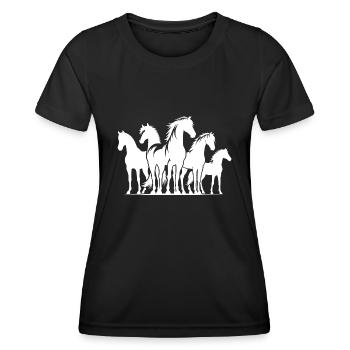 Knuffige Pferdebande Pferde auf dem Reitplatz - Frauen Funktions-T-Shirt - Schwarz - Vorne - AI Model Female 172 light (172cm)