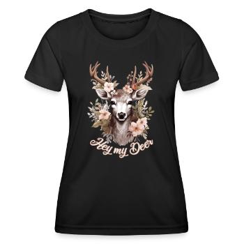 Chemise traditionnelle féminine fleurs de cerf Octobre festival folklorique - T-shirt sport Femme - noir - Devant - AI Model Female 172 light (172cm)