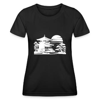 Sunrise Japanese Landscape Tree Temple - Women's Functional T-Shirt - black - Front - AI Model Female 172 light (172cm)