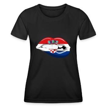 Croatia flag lips Adria Zagreb Croatian homeland - Women's Functional T-Shirt - black - Front - AI Model Female 172 light (172cm)