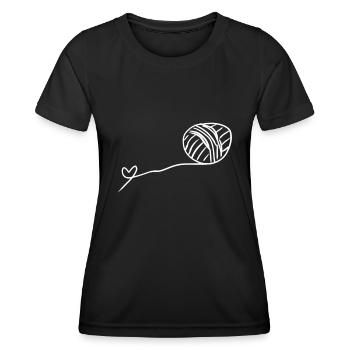 wool heart line symbol thread love - Women's Functional T-Shirt - black - Front - AI Model Female 172 light (172cm)