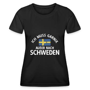 Muss Nur Nach Schweden Flagge Schweden - Frauen Funktions-T-Shirt - Schwarz - Vorne - AI Model Female 172 light (172cm)