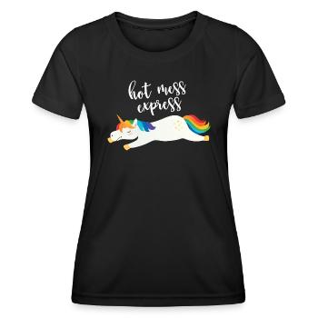 Hot Mess Express Licorne Magique Fatigué Chaos Sommeil - T-shirt sport Femme - noir - Devant - AI Model Female 172 light (172cm)