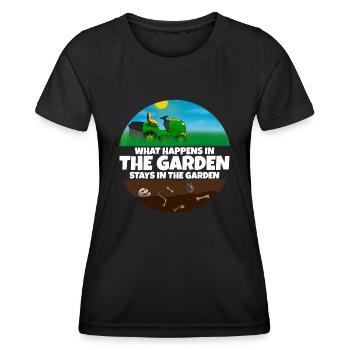 Was im Garten passiert bleibt im Garten Gärtner - Frauen Funktions-T-Shirt - Schwarz - Vorne - AI Model Female 172 light (172cm)