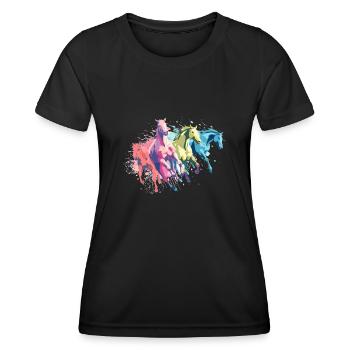 Horses with colorful splashes of color - Women's Functional T-Shirt - black - Front - AI Model Female 172 light (172cm)