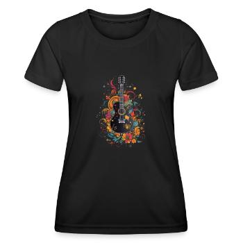 Gitarre mit Blumen vintage - Frauen Funktions-T-Shirt - Schwarz - Vorne - AI Model Female 172 light (172cm)