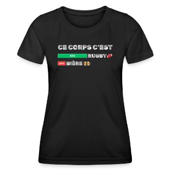 Ce corps c'est 80 rugby 20 bière - T-shirt sport Femme - noir - Devant - AI Model Female 172 light (172cm)