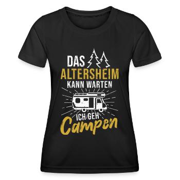 Camping Rentner Wohnmobil Camper Ruhestand - Frauen Funktions-T-Shirt - Schwarz - Vorne - AI Model Female 172 light (172cm)