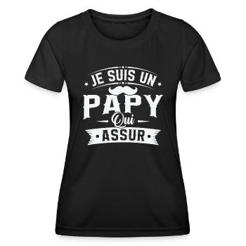 Je suis un papy qui assure, Cadeau Papy - T-shirt sport Femme - noir - Devant - AI Model Female 172 light (172cm)