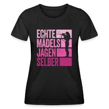 Jagd Jäger Jägerin Echte Mädels Jagen Selber - Frauen Funktions-T-Shirt - Schwarz - Vorne - AI Model Female 172 light (172cm)