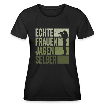 Jagd Jäger Jägerin Echte Frauen Jagen Selber - Frauen Funktions-T-Shirt - Schwarz - Vorne - AI Model Female 172 light (172cm)