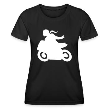Moto Salutation Motocycliste DLZG Moto Femme - T-shirt sport Femme - noir - Devant - AI Model Female 172 light (172cm)