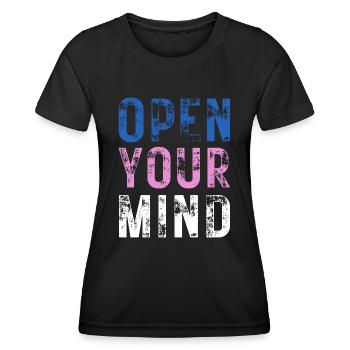 OPEN YOUR MIND – Farbe Blau, Rosa, Weiß - Frauen Funktions-T-Shirt - Schwarz - Vorne - AI Model Female 172 light (172cm)