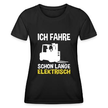 Logistiker E-Auto Logistik Gabelstapler Stapler - Frauen Funktions-T-Shirt - Schwarz - Vorne - AI Model Female 172 light (172cm)
