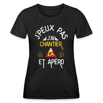 J Peux Pas J Ai Chantier et Apéro - T-shirt sport Femme - noir - Devant - AI Model Female 172 light (172cm)