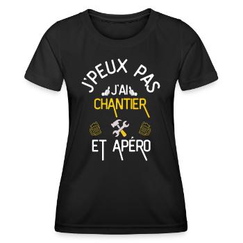 J Peux Pas J Ai Chantier et Apéro - T-shirt sport Femme - noir - Devant - AI Model Female 172 light (172cm)