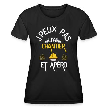 J Peux Pas J Ai Chantier et Apéro - T-shirt sport Femme - noir - Devant - AI Model Female 172 light (172cm)
