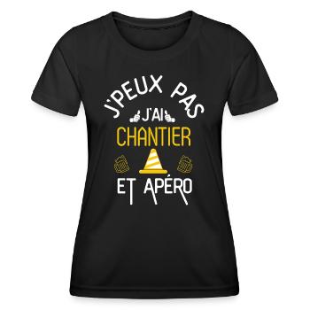 J Peux Pas J Ai Chantier et Apéro - T-shirt sport Femme - noir - Devant - AI Model Female 172 light (172cm)
