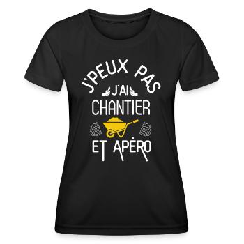 J Peux Pas J Ai Chantier et Apéro - T-shirt sport Femme - noir - Devant - AI Model Female 172 light (172cm)