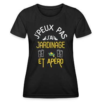 J Peux Pas J Ai Jardinage et Apéro - T-shirt sport Femme - noir - Devant - AI Model Female 172 light (172cm)