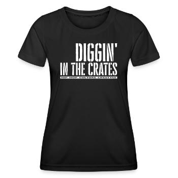 Hip Hop Diggin in the crates Records Search - Women's Functional T-Shirt - black - Front - AI Model Female 172 light (172cm)