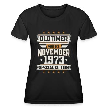 November vintage 1973 classic car birthday - Women's Functional T-Shirt - black - Front - AI Model Female 172 light (172cm)