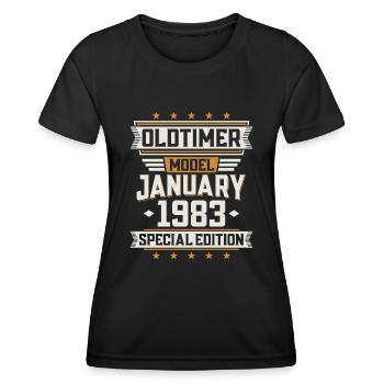 January Year 1983 Year of construction Oldtimer Birthday - Women's Functional T-Shirt - black - Front - AI Model Female 172 light (172cm)