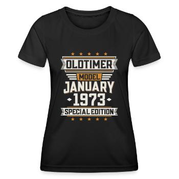 Janvier né 1973 Année de construction Anniversaire oldtimer - T-shirt sport Femme - noir - Devant - AI Model Female 172 light (172cm)