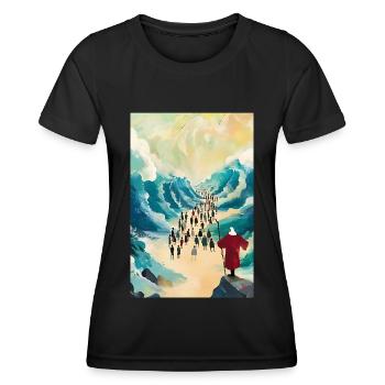 W6 Moses Moses Teilt Das Rote Meer 3 Stücke, Digit - Frauen Funktions-T-Shirt - Schwarz - Vorne - AI Model Female 172 light (172cm)