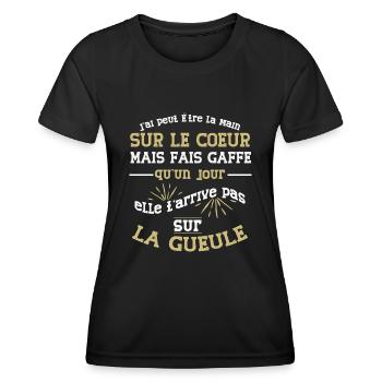 J'ai peut être la main sur le coeur cadeau message - T-shirt sport Femme - noir - Devant - AI Model Female 172 light (172cm)
