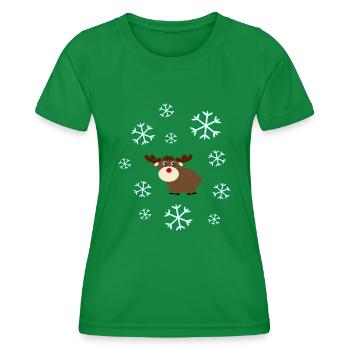 Rentier im Schnee Elche Schneeflocke Weihnachten - Frauen Funktions-T-Shirt - Kelly Green - Vorne - AI Model Female 172 dark (172cm)