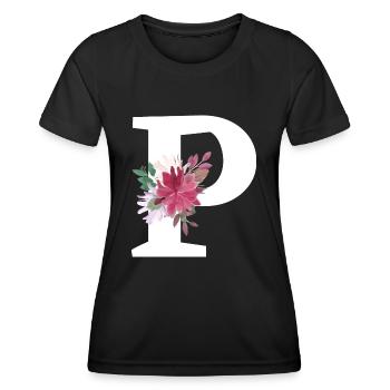Buchstabe p blumig - Frauen Funktions-T-Shirt - Schwarz - Vorne - AI Model Female 172 light (172cm)