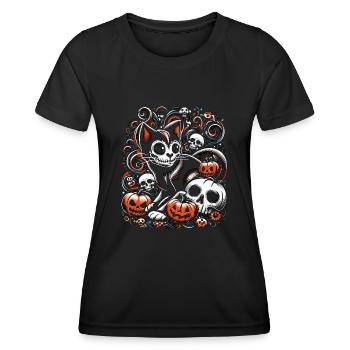Chat effrayant avec des crânes - T-shirt sport Femme - noir - Devant - AI Model Female 172 light (172cm)