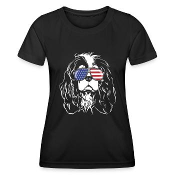 CAVALIER KING CHARLES SPANIEL America Flag Glasses - Women's Functional T-Shirt - black - Front - AI Model Female 172 light (172cm)
