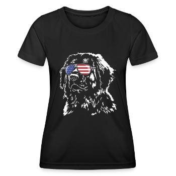 Leonberger America Flag Sunglasses Dog Wilsigns - Women's Functional T-Shirt - black - Front - AI Model Female 172 light (172cm)