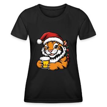 Tiger Weihnachten Bier Lustig - Frauen Funktions-T-Shirt - Schwarz - Vorne - AI Model Female 172 light (172cm)