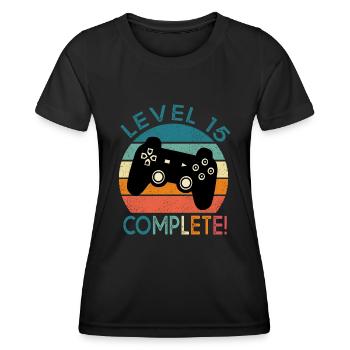 Geburtstag 15 Jahre gamer level 15 geschenk 15 jahre - Frauen Funktions-T-Shirt - Schwarz - Vorne - AI Model Female 172 light (172cm)
