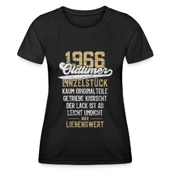 LUSTIG 60. GEBURTSTAG OLDTIMER 1966 EINZELSTÜCK - Frauen Funktions-T-Shirt - Schwarz - Vorne - AI Model Female 172 light (172cm)